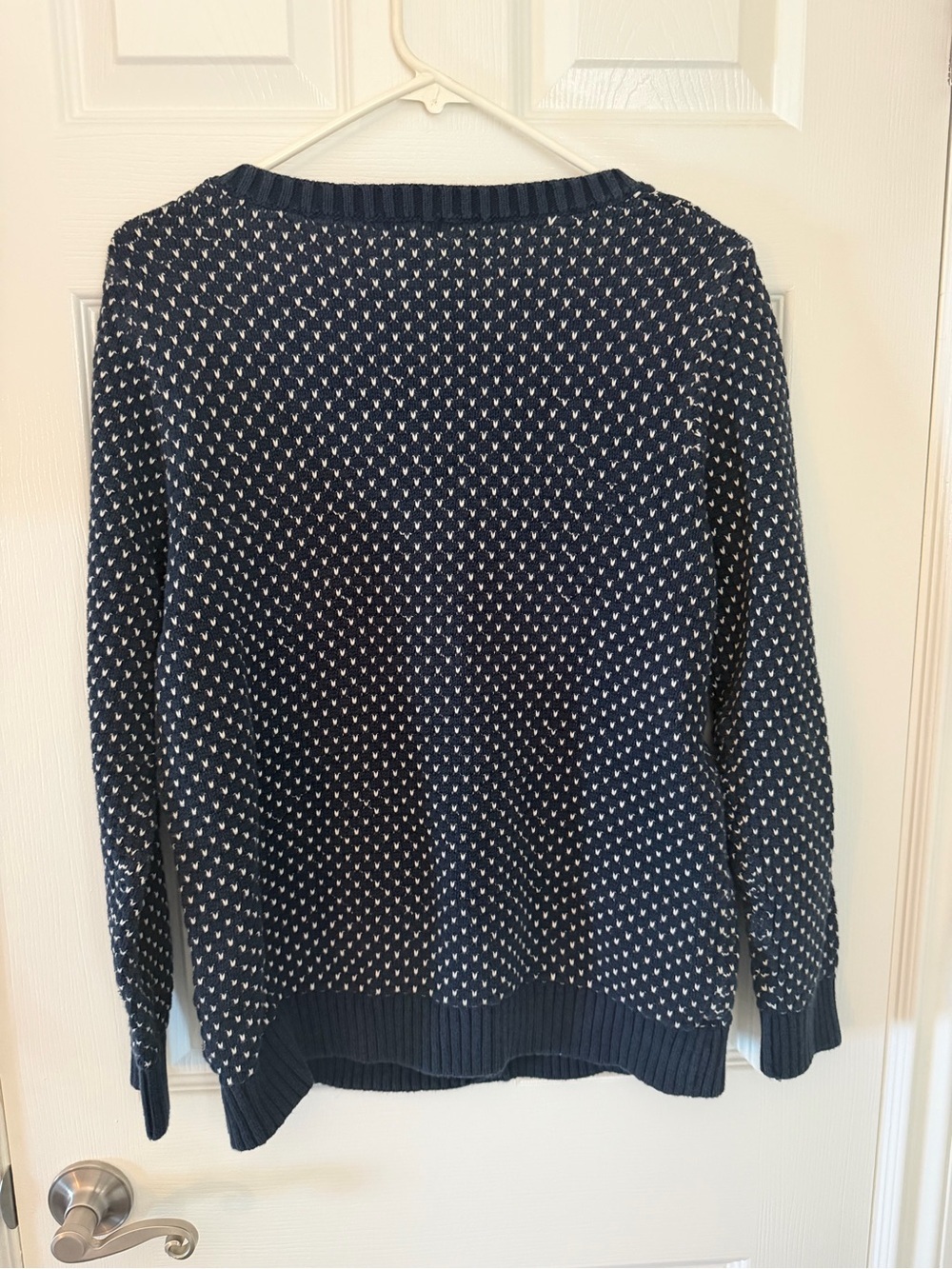 L.L. Bean Vintage Navy and White Knit Brown Button-Front Cardigan Size L - Picture 8 of 10